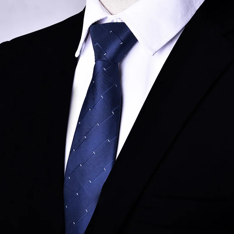 7cm Mens Tie Pre-tied Easy Wear Neck Tie Zipper Lazy Pre-tied Korean Style Stripes Dot Plaid Business Wedding Necktie