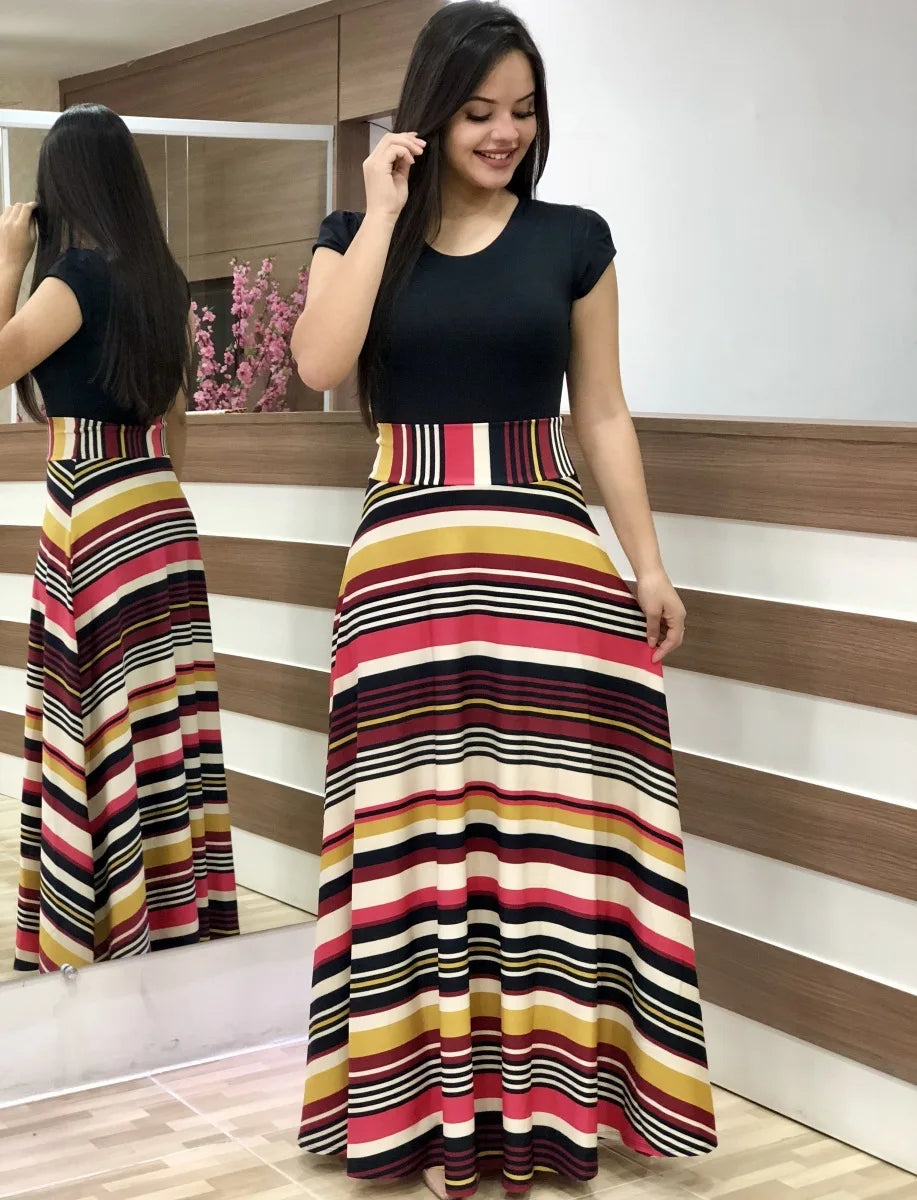 European and American style flower print color matching short sleeved dress