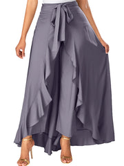 Short Front Long Back Party Skirts Irregular High Low Grey Side Zipper Tie casual Wild Front Overlay Pants Ruffle Long Skirt