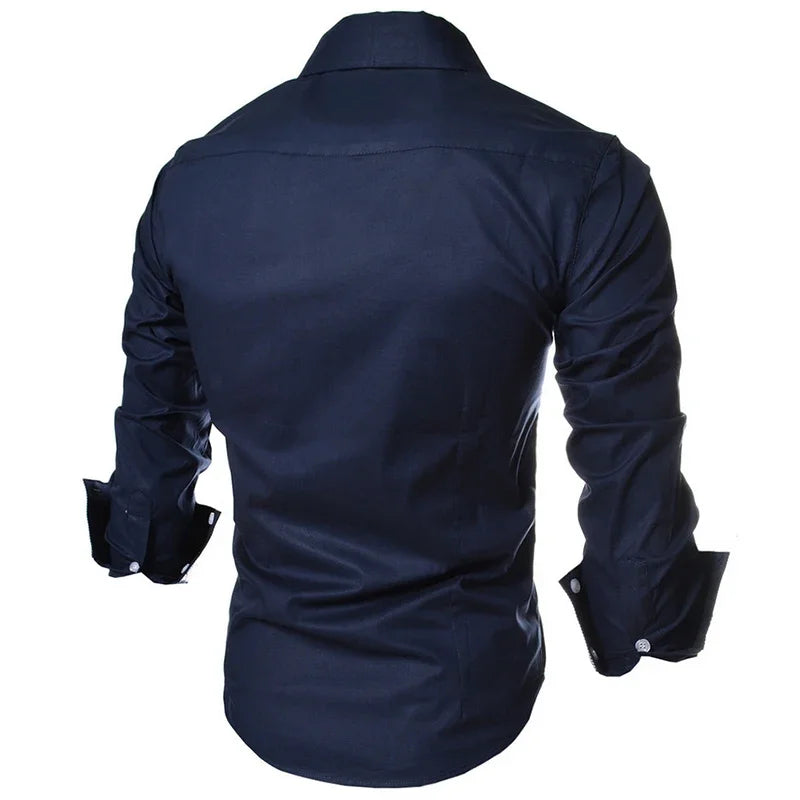 White Striped Shirts Mens Long Sleeved Business Slim Fit Male Shirt