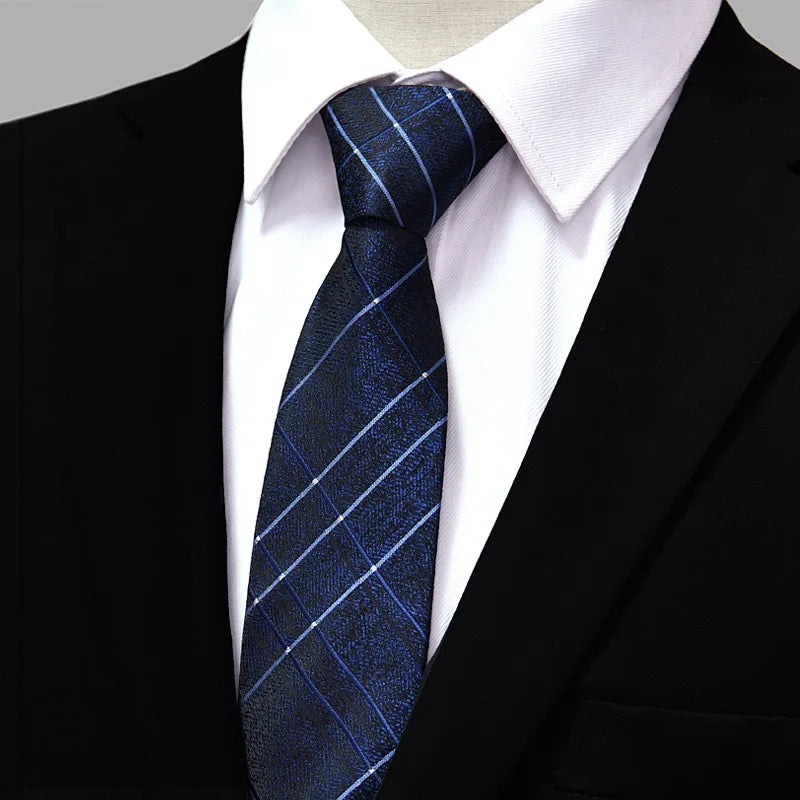 7cm Mens Tie Pre-tied Easy Wear Neck Tie Zipper Lazy Pre-tied Korean Style Stripes Dot Plaid Business Wedding Necktie