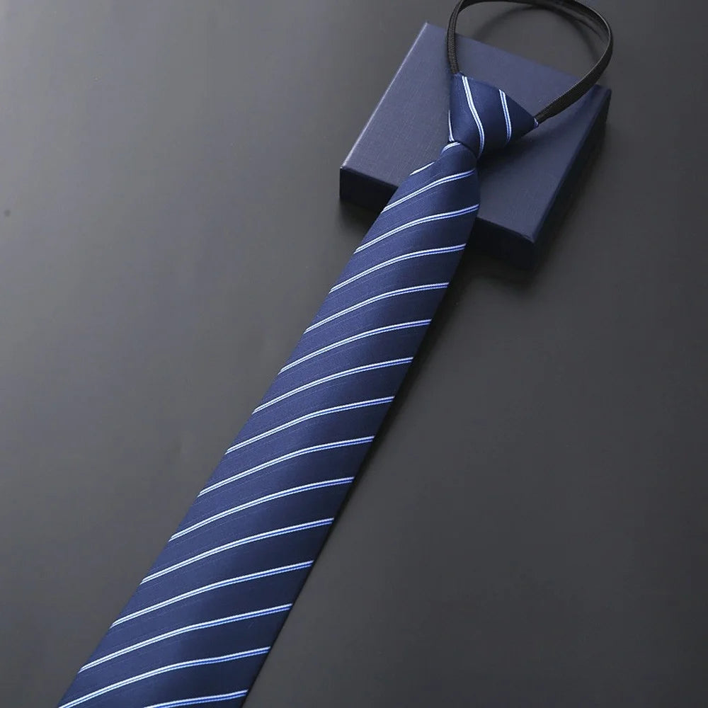 Elegant 8CM Lazy Ties Blue Black Red Striped Men Shirt Business Dress Zipper Tie Neckties Vestisens Accessories Wedding Groom
