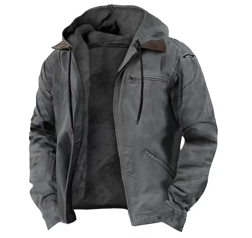 Men's Casual Jackets Hooded Zipper Pocket Fashion Solid Color Fleece