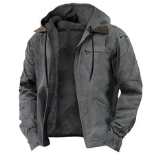 Men's Casual Jackets Hooded Zipper Pocket Fashion Solid Color Fleece