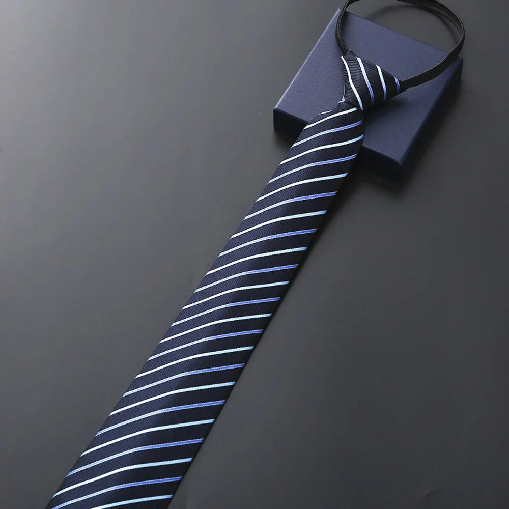 Elegant 8CM Lazy Ties Blue Black Red Striped Men Shirt Business Dress Zipper Tie Neckties Vestisens Accessories Wedding Groom