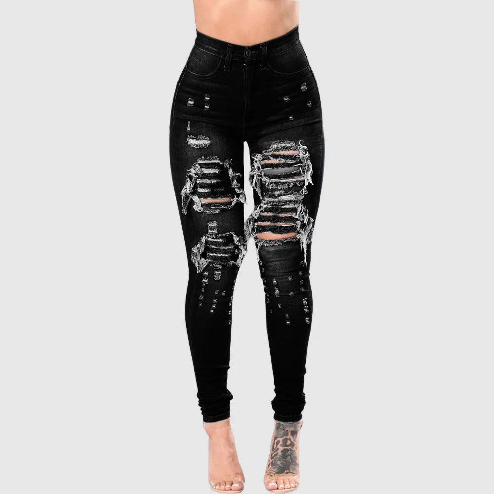 Autumn High Waist Ripped Jeans For Women Fashion Stretch Skinny Denim Pencil Pants Casual Slim Trousers S-3XL