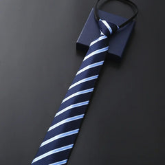 Elegant 8CM Lazy Ties Blue Black Red Striped Men Shirt Business Dress Zipper Tie Neckties Vestisens Accessories Wedding Groom