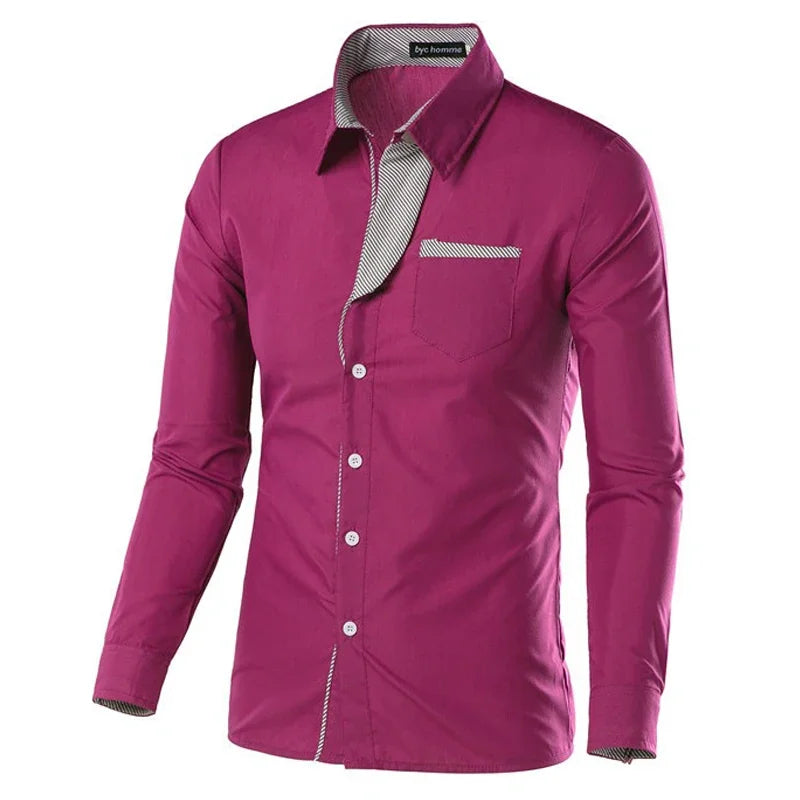 White Striped Shirts Mens Long Sleeved Business Slim Fit Male Shirt