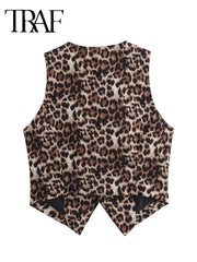 TRAF Women's Vest Fashion Leopard Summer V-Neck Single-breasted Vest Top