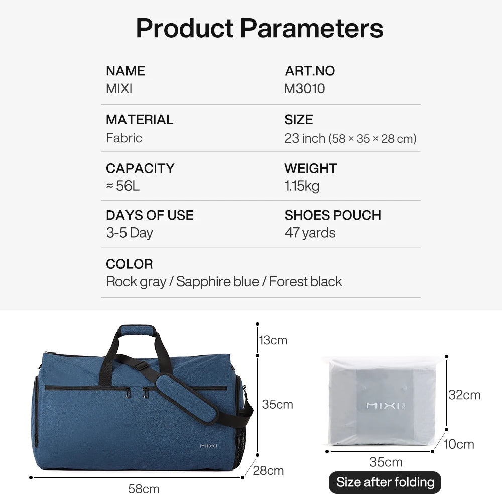 Mixi Carry On Garment Bag for Travel 56L Convertible Duffle Bag