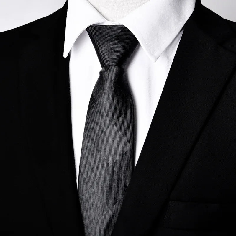 7cm Mens Tie Pre-tied Easy Wear Neck Tie Zipper Lazy Pre-tied Korean Style Stripes Dot Plaid Business Wedding Necktie