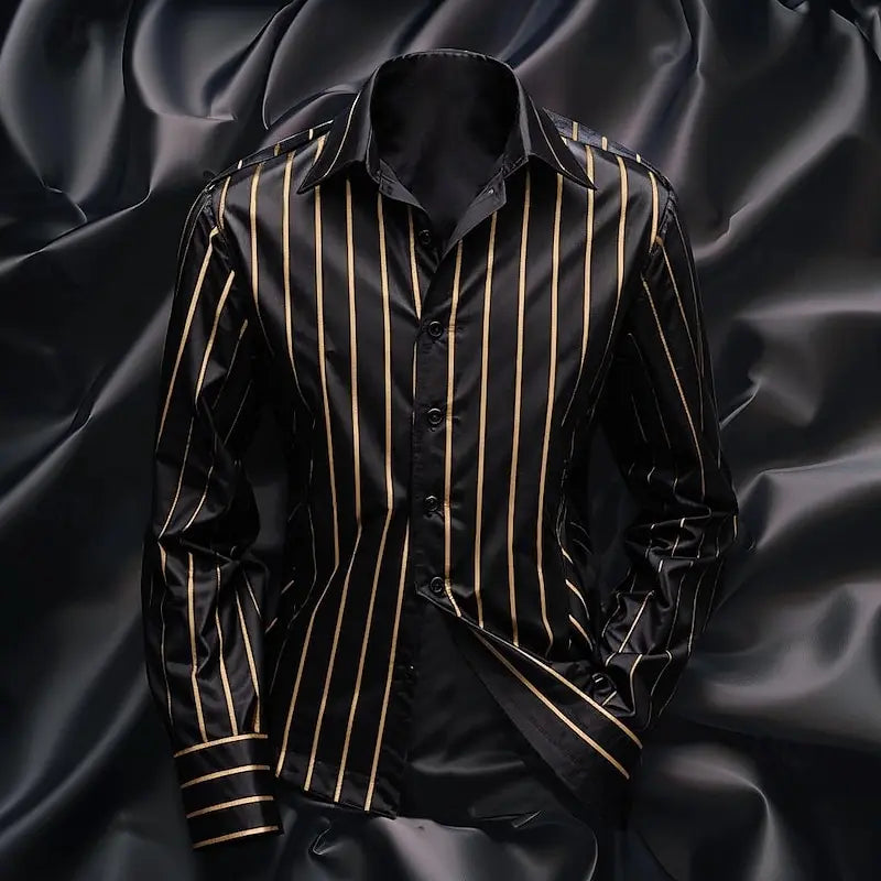 Men's Striped Shirt Fashionable Casual Long Sleeved Lapel Button Soft And Comfortable