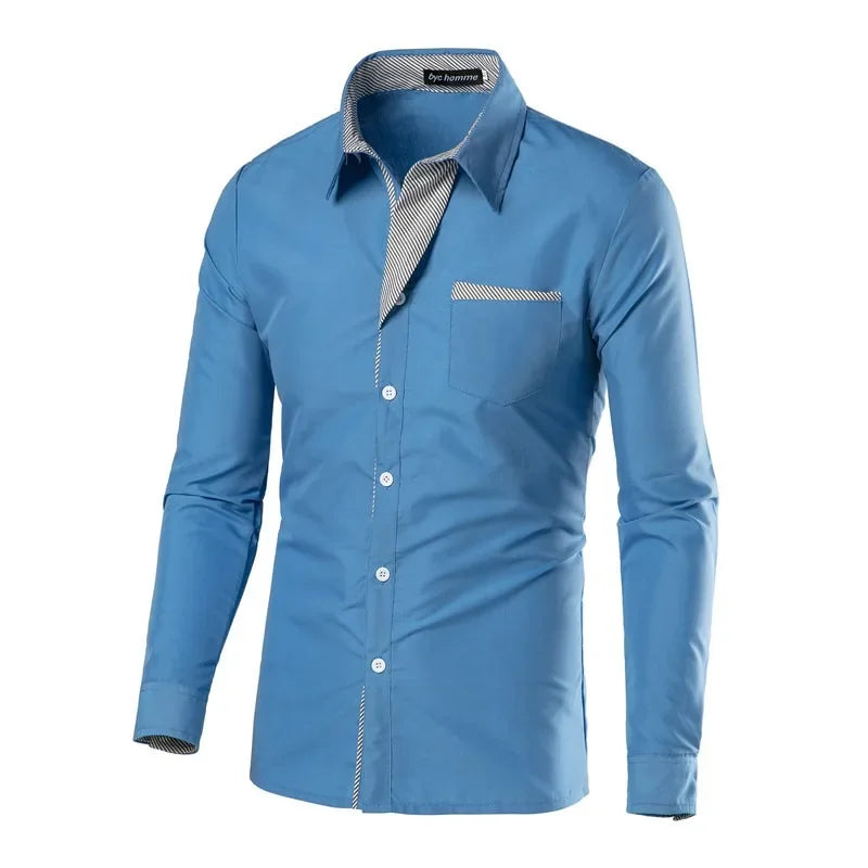 White Striped Shirts Mens Long Sleeved Business Slim Fit Male Shirt