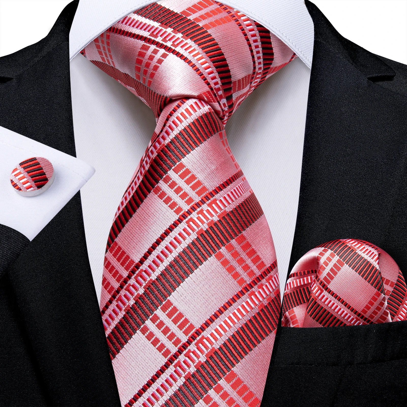 Luxury Blue Plaid Dot Ties For Men Solid Wedding Accessories Neck Tie Handkerchief Cufflinks Set Gravatas Mens Gift DiBanGu