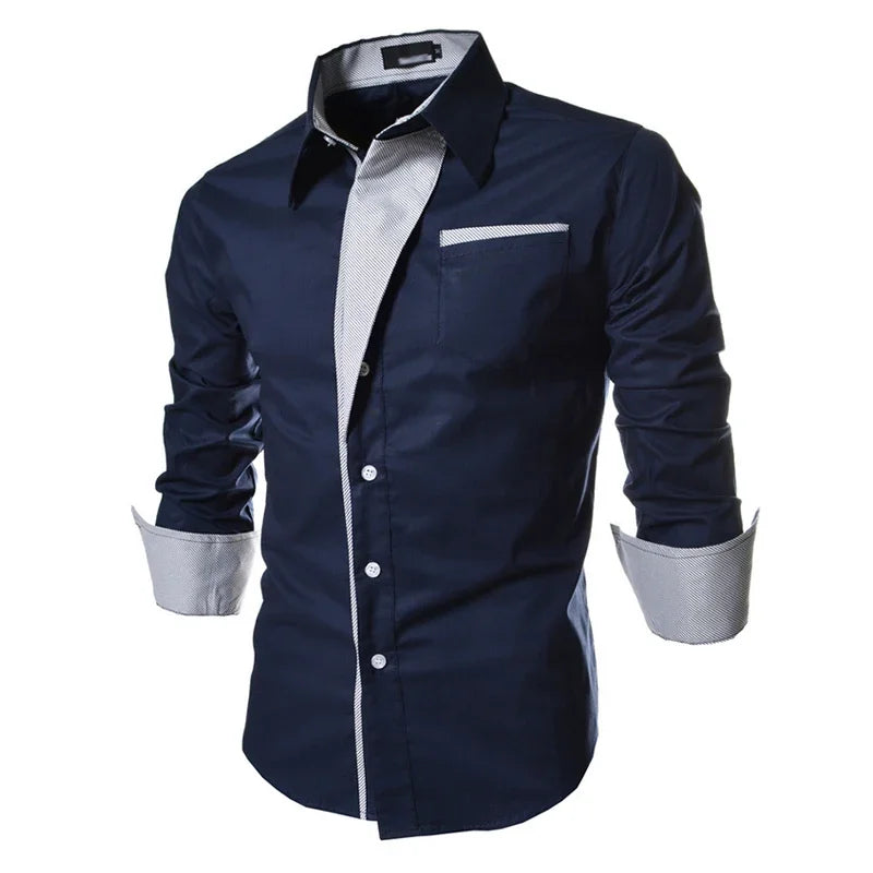 White Striped Shirts Mens Long Sleeved Business Slim Fit Male Shirt