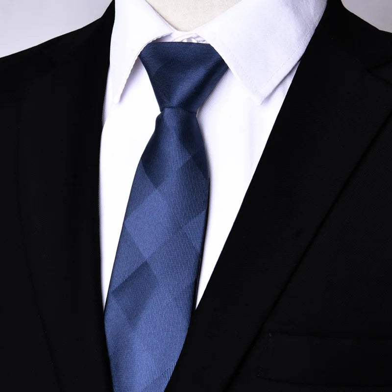 7cm Mens Tie Pre-tied Easy Wear Neck Tie Zipper Lazy Pre-tied Korean Style Stripes Dot Plaid Business Wedding Necktie