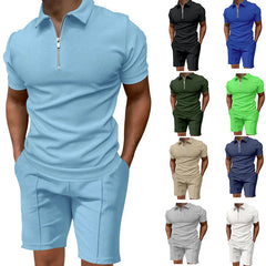 Men's summer suits solid color waffle lapel slim-fit short sleeve t-shirt