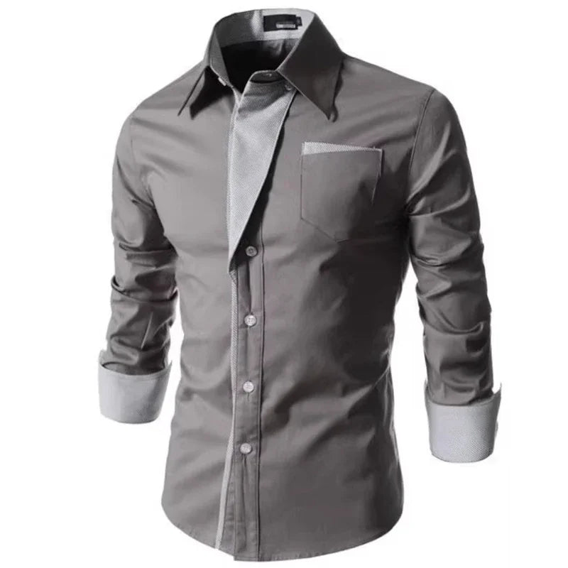 White Striped Shirts Mens Long Sleeved Business Slim Fit Male Shirt