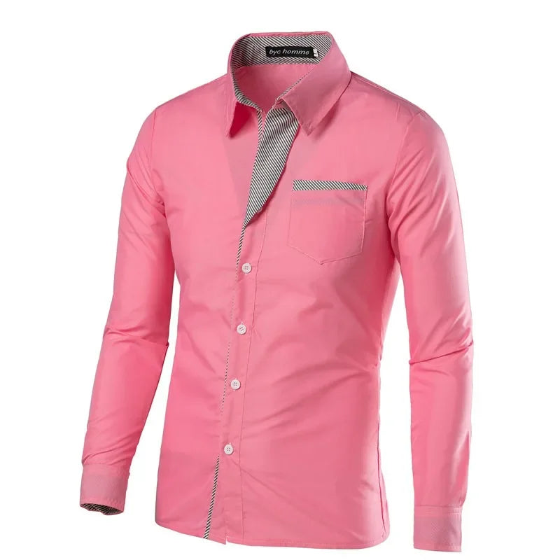 White Striped Shirts Mens Long Sleeved Business Slim Fit Male Shirt