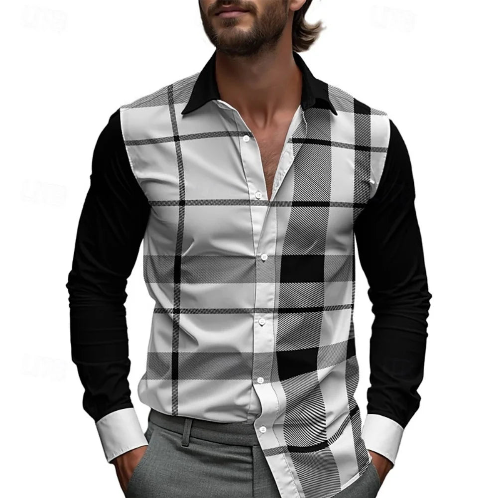 Men's Retro Print Shirt Long Sleeve Lapel Single-Breasted Comfortable Streetwear