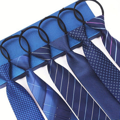 1pc 7CM/2.75inch Easy-Pull Lazy Tie - Convenient, One-Handed Adjustment, Time-Saving, Stylish Accessory for Business, Leisure - Ideal Gift Choice for Men, Navy Blue Series