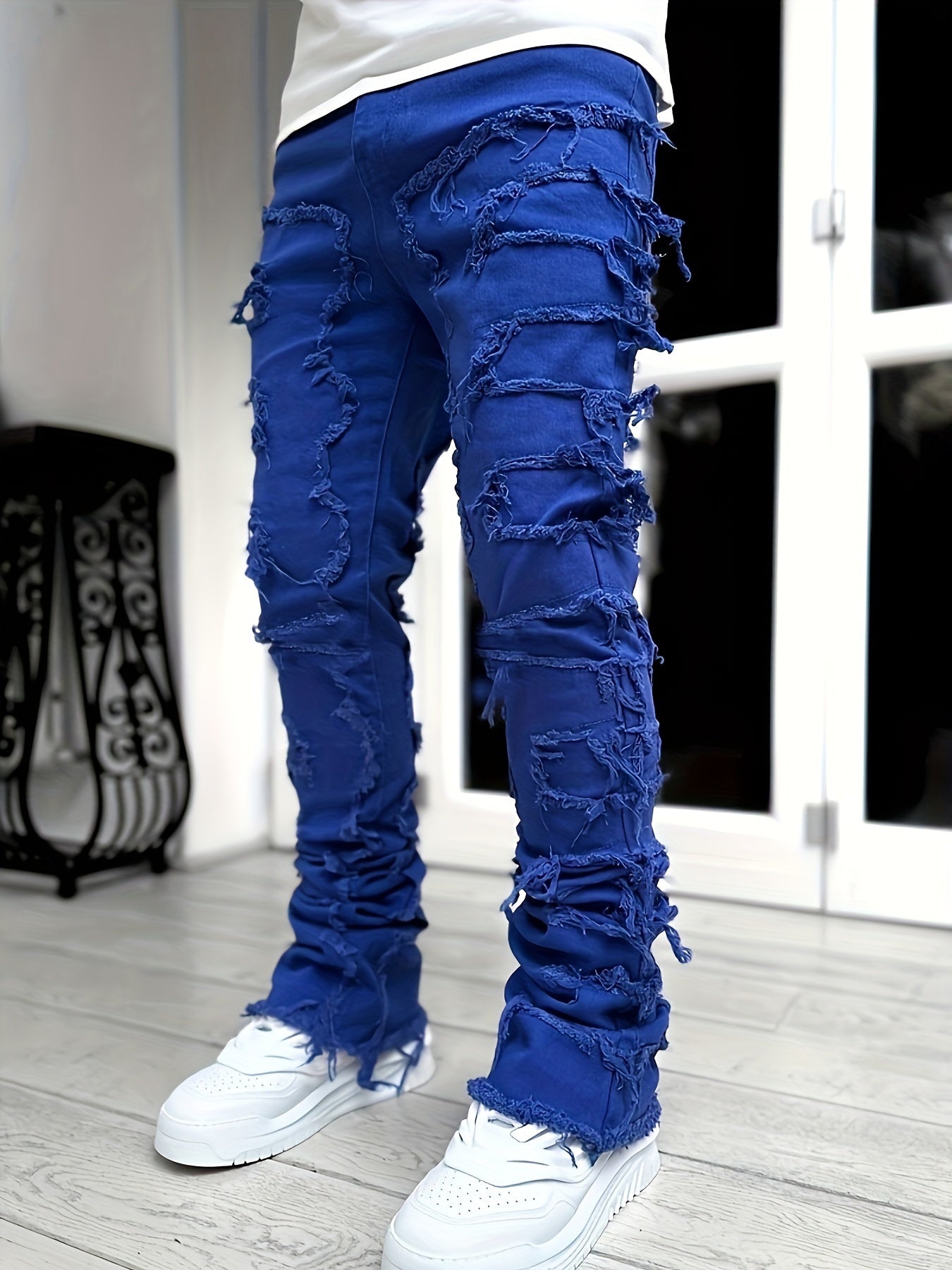 Men'S Casual Stretch Faux Denim with Creative Tassel Decoration, Tailored for a Slim Fit, Embodying Street Style for Hip-Hop And Skate Culture, Men Jean For Men, Black Jean Men, Pant For Men Jean, Men Skinny Jean, White Jean