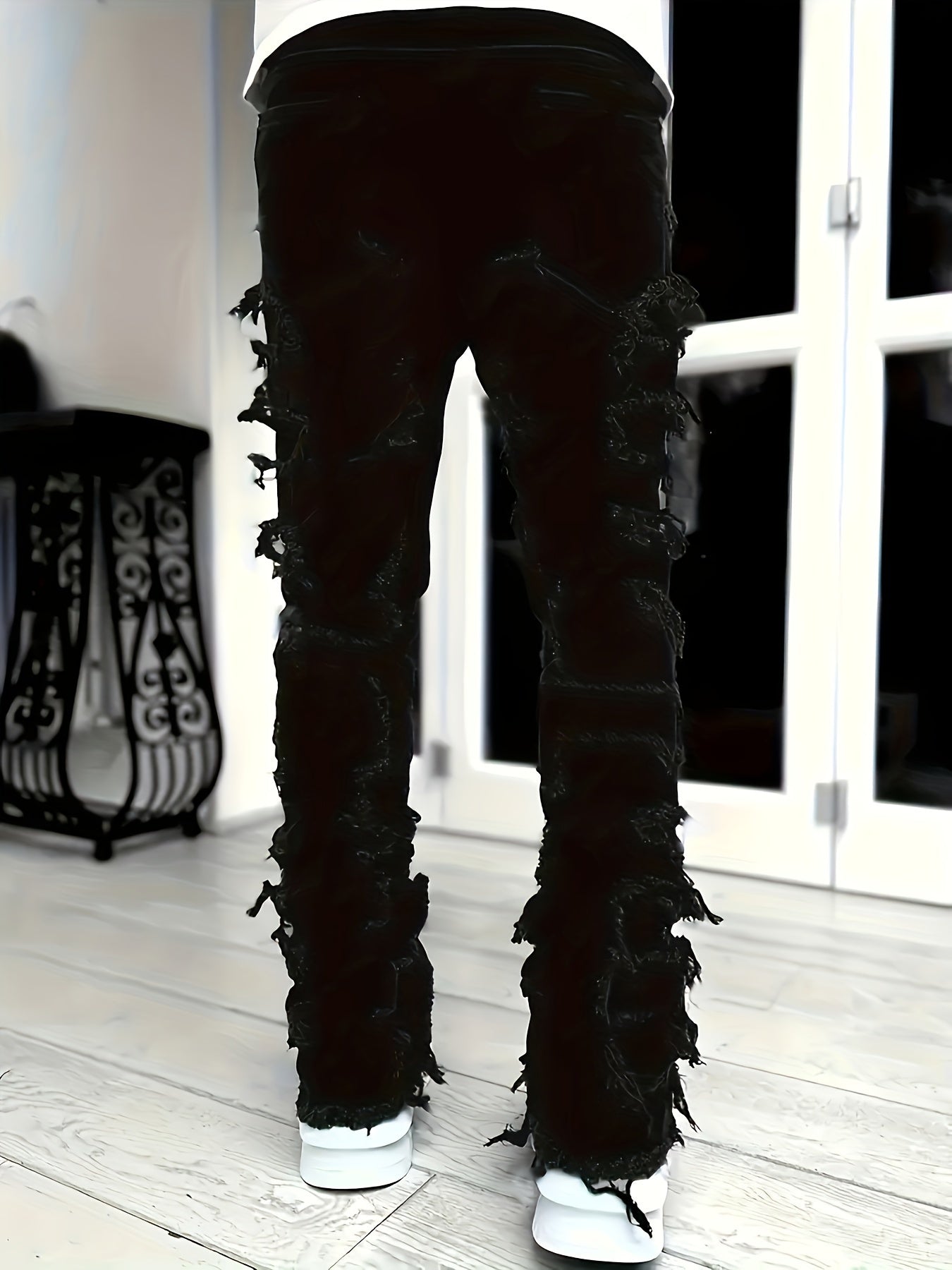Men'S Casual Stretch Faux Denim with Creative Tassel Decoration, Tailored for a Slim Fit, Embodying Street Style for Hip-Hop And Skate Culture, Men Jean For Men, Black Jean Men, Pant For Men Jean, Men Skinny Jean, White Jean