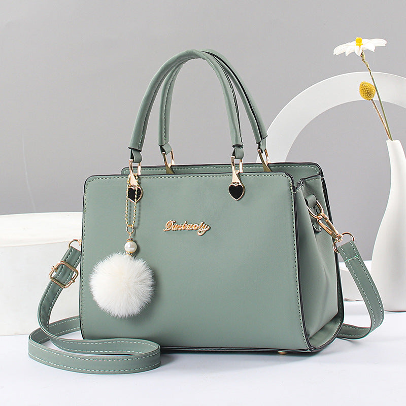 Solid Color Faux Leather Shoulder Bag - Detachable Strap, Zip Closure, Multi-Layer Crossbody Design, Polyester Lining, Fade-Resistant, Pom-Pom Pendant - The Perfect Holiday Gift for Valentine'S Day, Mother'S Day