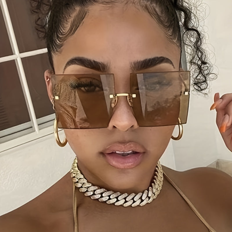 Oversized Gradient Sun Shades - Frameless Design, Trendy Gradient Lenses, Stylish Unisex Glasses - Perfect for Summer Outings, Beach Party Essential for Women and Men