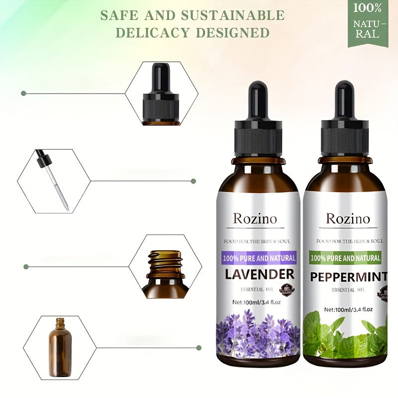 3.38oz Lavender Essential Oil, for Massage, Light Beige Care, Scraping, Shower, Diffuser Relaxing Essential Oil, Face, Body, Nails, Hair, Eyelash Care