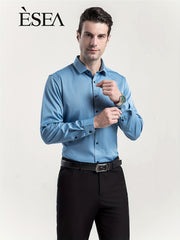 Men'S Stretch Slim-Fit Formal Shirt Without Pockets, Light Business Turn- Collar Long-Sleeved Shirt, Men'S Business Shirt, Wrinkle-Resistant And Durable Solid Color Formal Long-Sleeved Shirt with Buttons And Pockets, Suitable