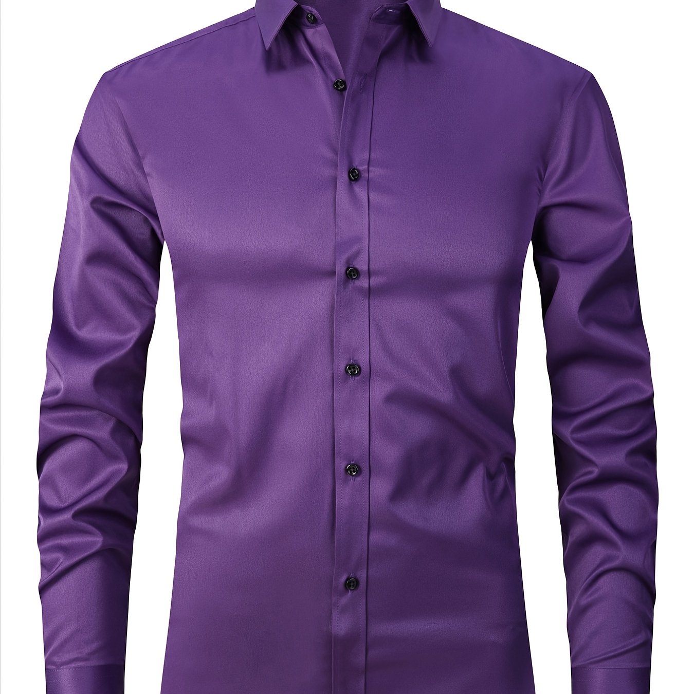 Men'S Stretch Slim-Fit Formal Shirt Without Pockets, Light Business Turn- Collar Long-Sleeved Shirt, Men'S Business Shirt, Wrinkle-Resistant And Durable Solid Color Formal Long-Sleeved Shirt with Buttons And Pockets, Suitable