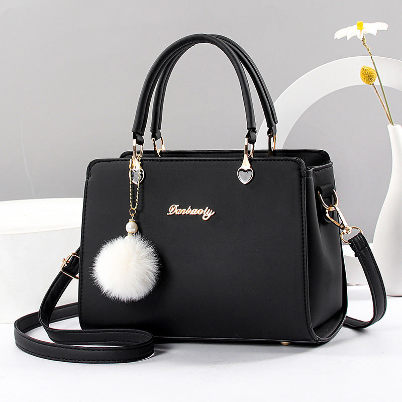 Solid Color Faux Leather Shoulder Bag - Detachable Strap, Zip Closure, Multi-Layer Crossbody Design, Polyester Lining, Fade-Resistant, Pom-Pom Pendant - The Perfect Holiday Gift for Valentine'S Day, Mother'S Day