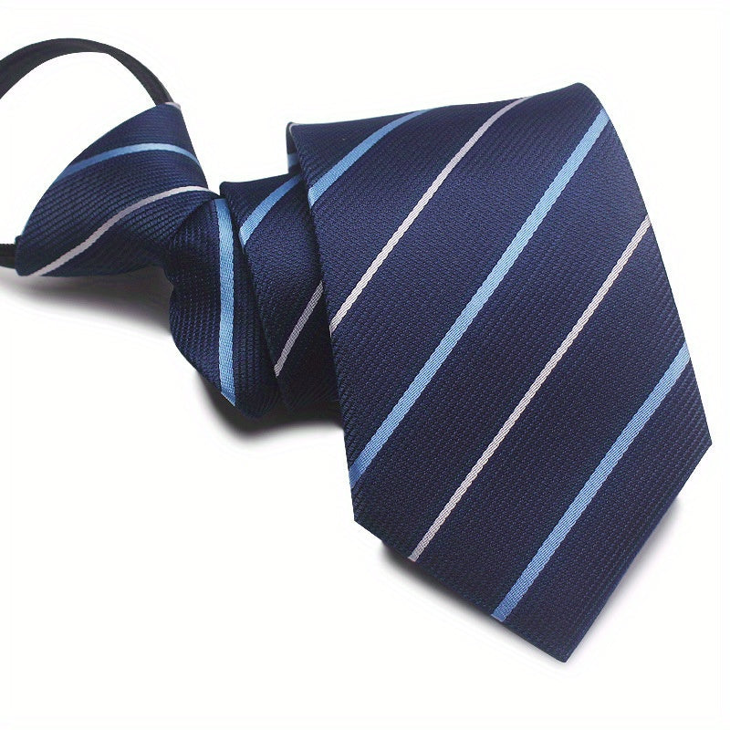 1pc 7CM/2.75inch Easy-Pull Lazy Tie - Convenient, One-Handed Adjustment, Time-Saving, Stylish Accessory for Business, Leisure - Ideal Gift Choice for Men, Navy Blue Series
