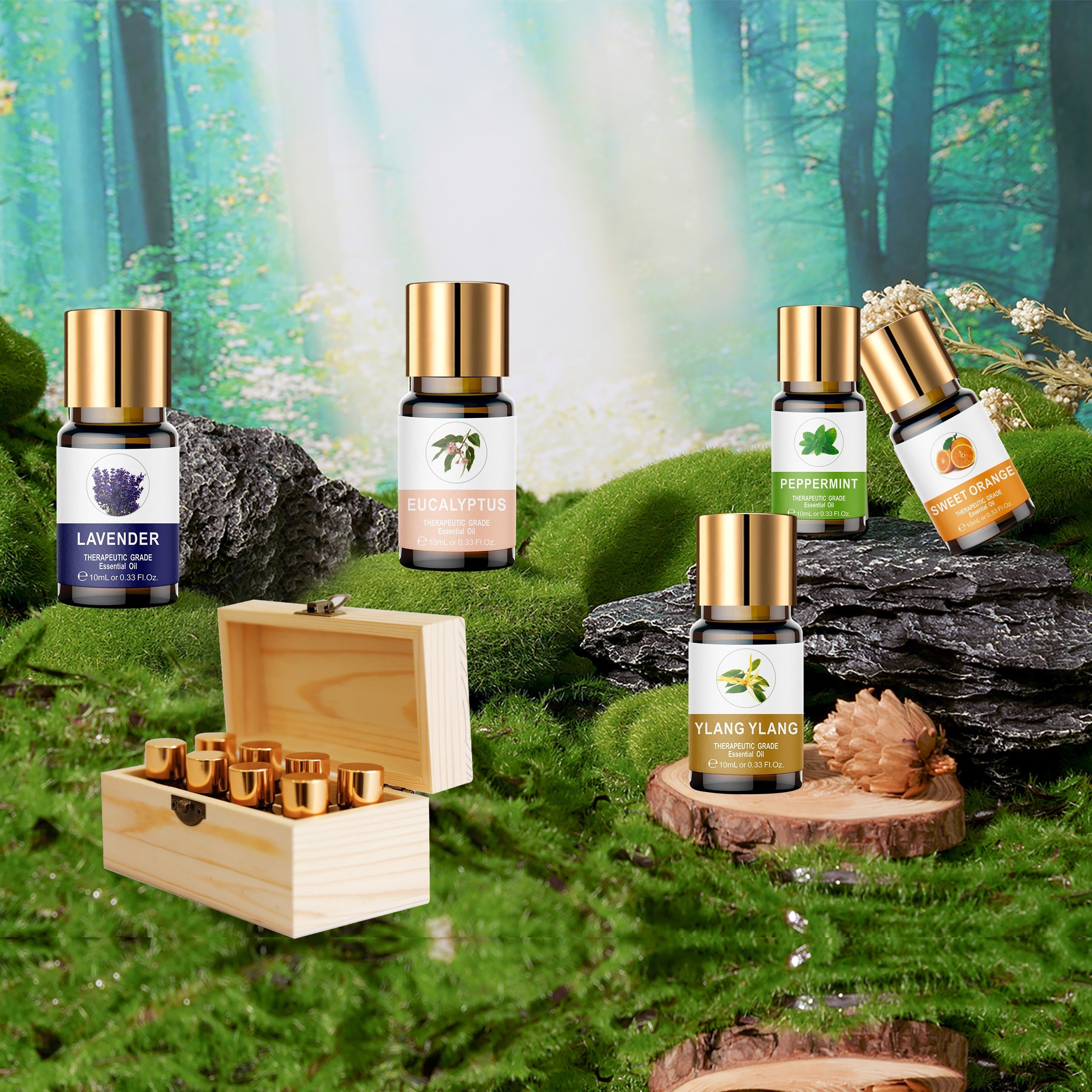 Essential Oil Set, Essential Oil 8*0.34oz Wooden Box Set, Essential Oil Set (lavender, Mint, Vanilla, Sweet Orange, Jasmine, Eucalyptus, Ylang Ylang, Osmanthus
