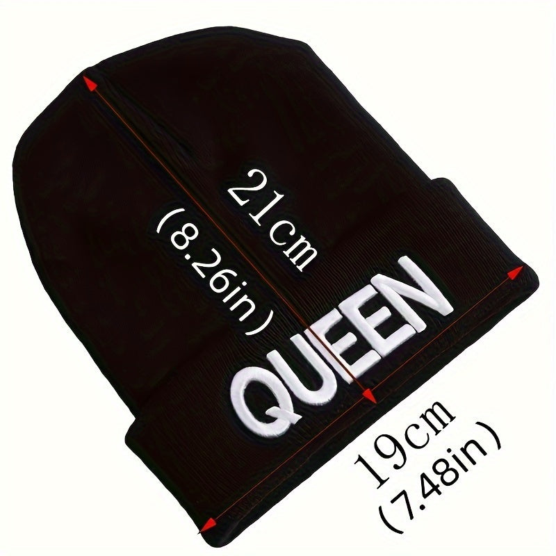 1pcms King & Queen Embroidered Knitted Hat for Men, Fashionable Gift