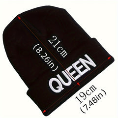 1pcms King & Queen Embroidered Knitted Hat for Men, Fashionable Gift