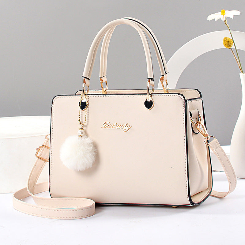 Solid Color Faux Leather Shoulder Bag - Detachable Strap, Zip Closure, Multi-Layer Crossbody Design, Polyester Lining, Fade-Resistant, Pom-Pom Pendant - The Perfect Holiday Gift for Valentine'S Day, Mother'S Day