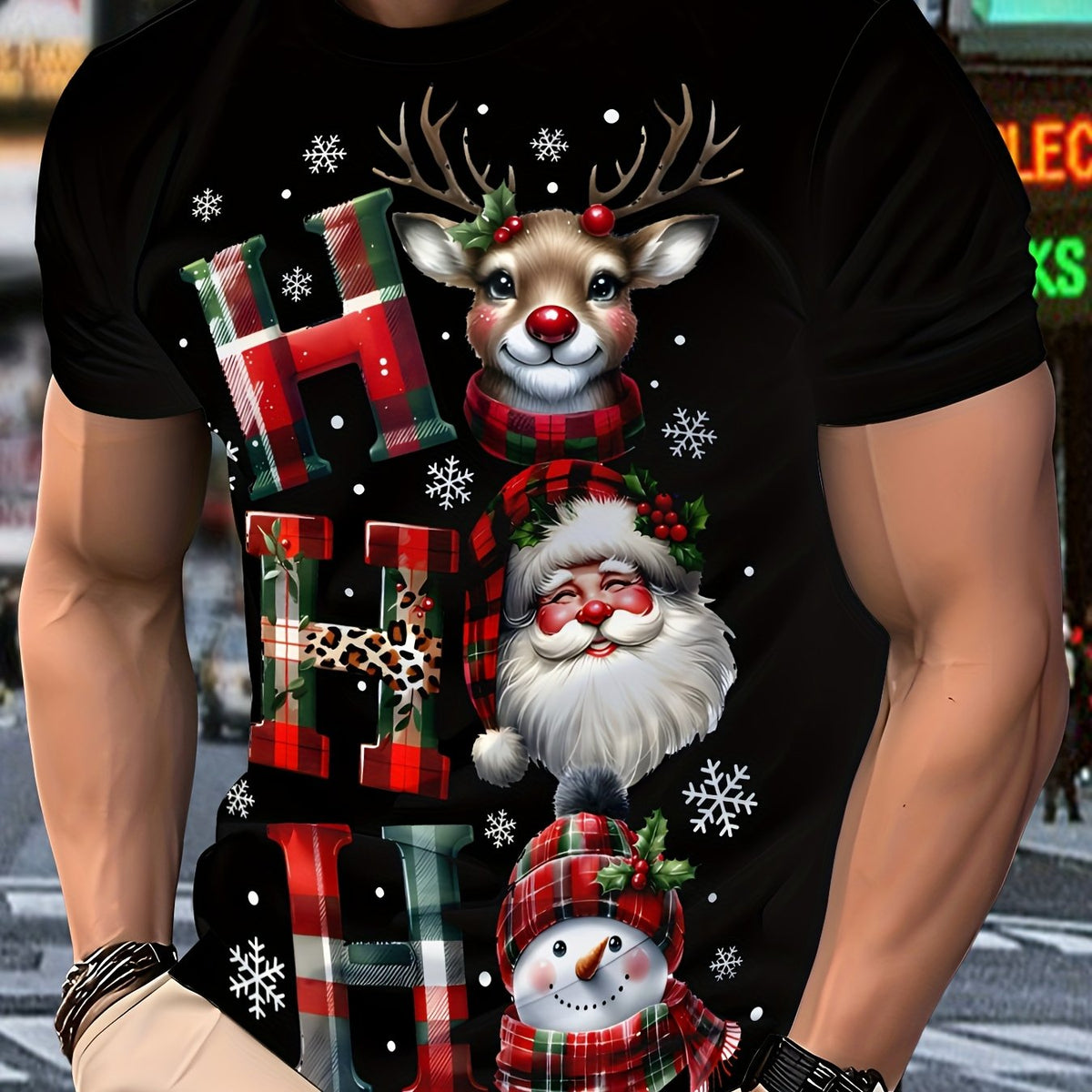 Men'S 3D Digital Print Short Sleeve T-Shirt, All-Season Breathable Round Neck Top, Non-See-Through, Stylish and Versatile, Comfortable & Lightweight, Christmas T Shirt Men Plus Size, Christmas Shirt Men Plus Size, Men Christm