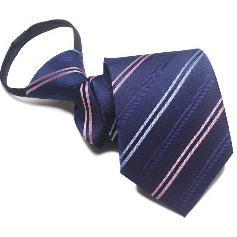 1pc 7CM/2.75inch Easy-Pull Lazy Tie - Convenient, One-Handed Adjustment, Time-Saving, Stylish Accessory for Business, Leisure - Ideal Gift Choice for Men, Navy Blue Series