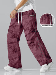 All-Season Digital Print Fashionable Loose Straight-Leg Cargo Pants, Dirty Pants, Sports Pants, Umbrella Pants, Motorcycle Casual Pants, Breathable, Wrinkle-Resistant, Smooth Texture, Reflective Strap Design, Elastic Drawstri