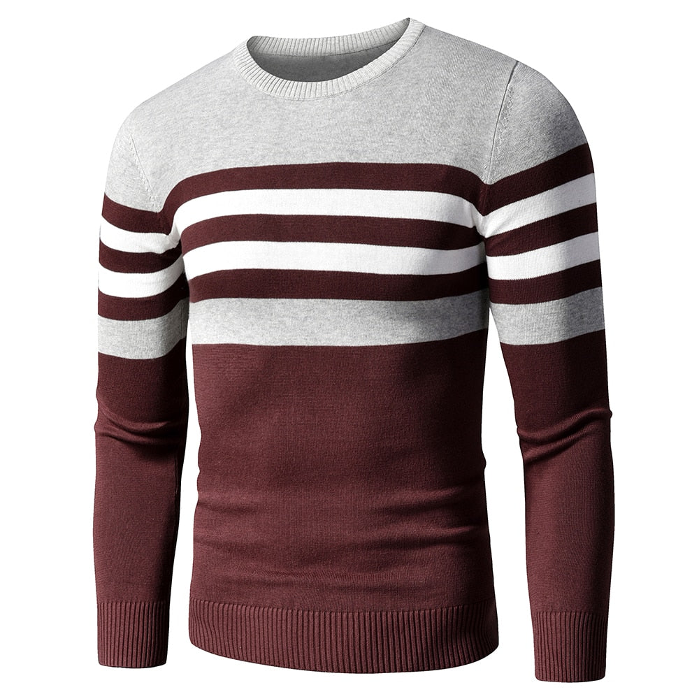 4XL Men Autumn New Casual Striped Thick Fleece Cotton Sweater Pullovers Men Outfit Fashion Vintage O-Neck Coat Sweater Men