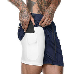 Men&#39;s Casual Shorts 2 in 1 Running Shorts Quick Drying Sport Shorts Gyms Fitness Bodybuilding Workout Built-in Pockets Short Men