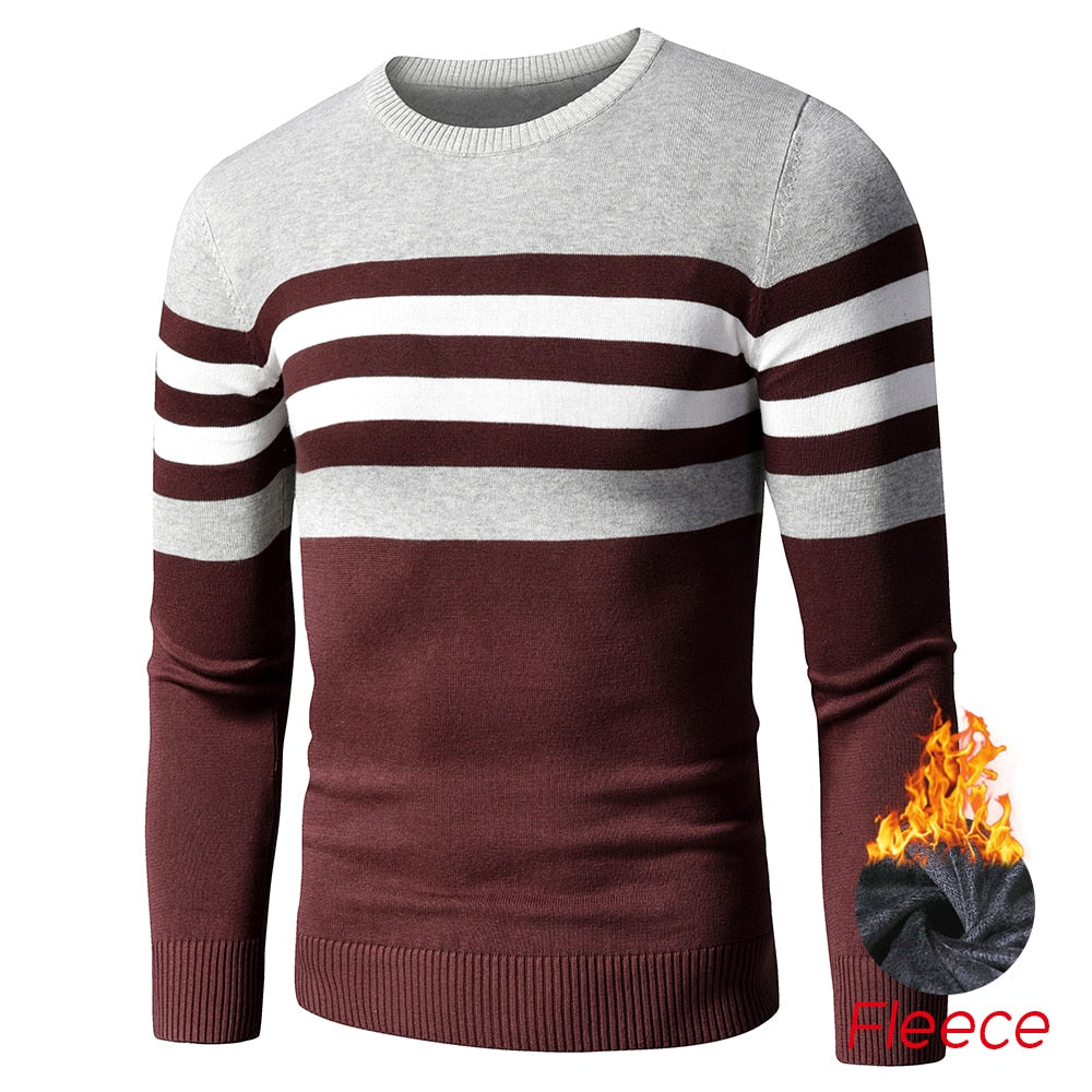 4XL Men Autumn New Casual Striped Thick Fleece Cotton Sweater Pullovers Men Outfit Fashion Vintage O-Neck Coat Sweater Men