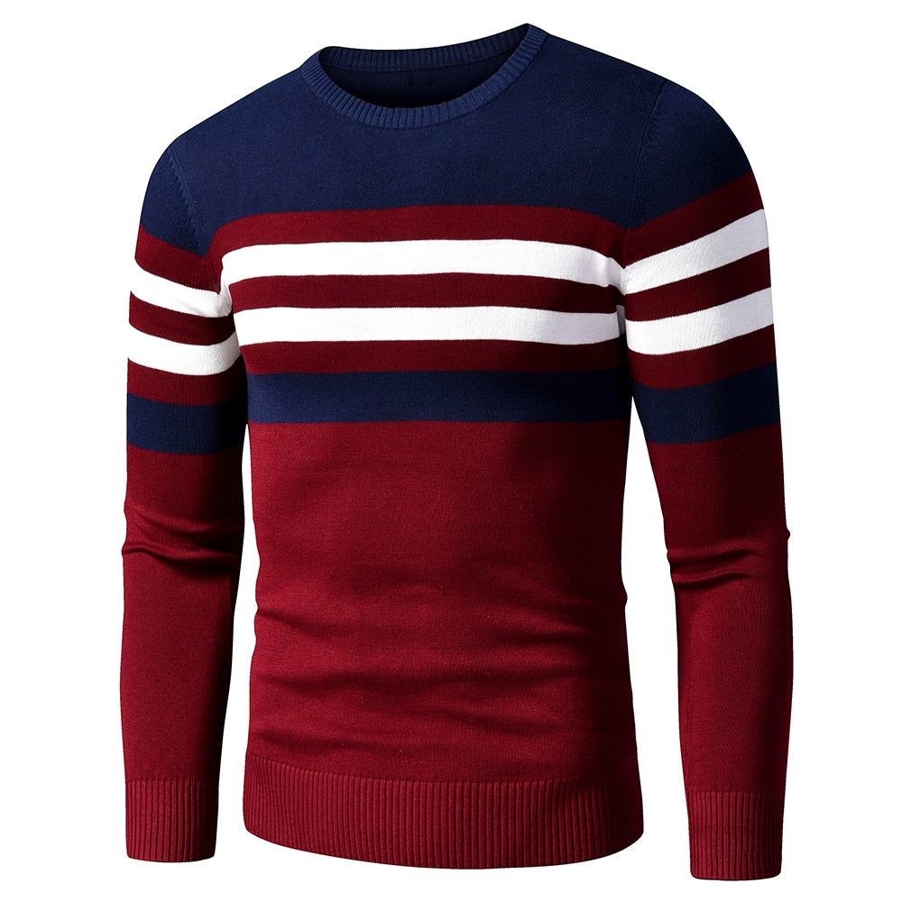 4XL Men Autumn New Casual Striped Thick Fleece Cotton Sweater Pullovers Men Outfit Fashion Vintage O-Neck Coat Sweater Men