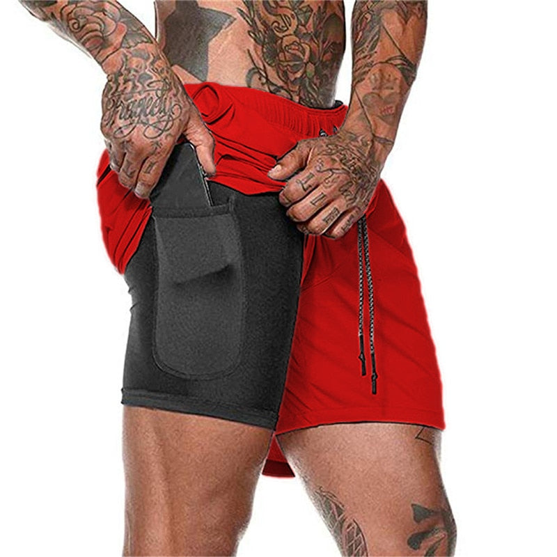 Men&#39;s Casual Shorts 2 in 1 Running Shorts Quick Drying Sport Shorts Gyms Fitness Bodybuilding Workout Built-in Pockets Short Men