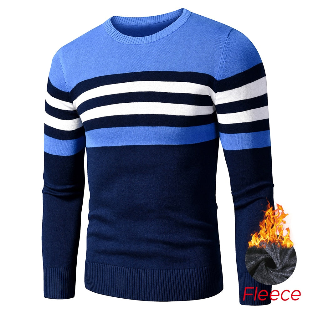 4XL Men Autumn New Casual Striped Thick Fleece Cotton Sweater Pullovers Men Outfit Fashion Vintage O-Neck Coat Sweater Men