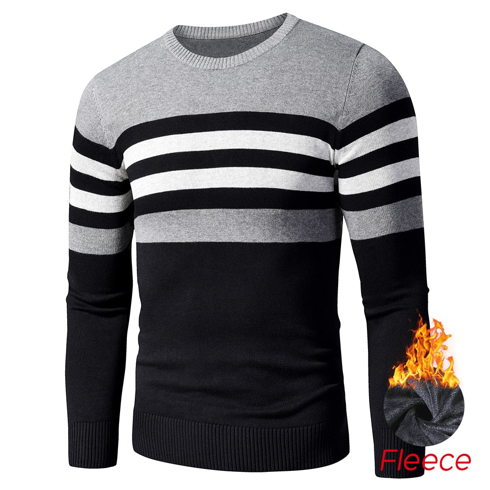 4XL Men Autumn New Casual Striped Thick Fleece Cotton Sweater Pullovers Men Outfit Fashion Vintage O-Neck Coat Sweater Men