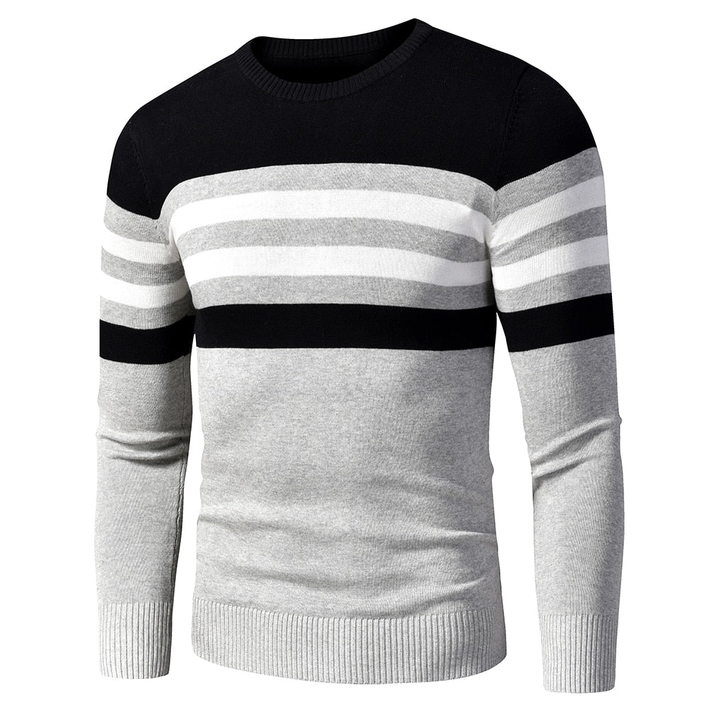 4XL Men Autumn New Casual Striped Thick Fleece Cotton Sweater Pullovers Men Outfit Fashion Vintage O-Neck Coat Sweater Men