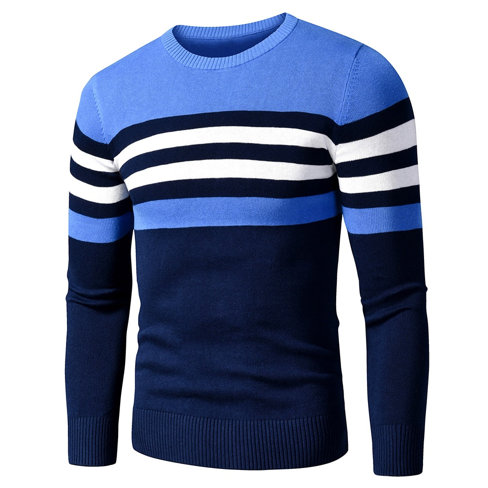 4XL Men Autumn New Casual Striped Thick Fleece Cotton Sweater Pullovers Men Outfit Fashion Vintage O-Neck Coat Sweater Men